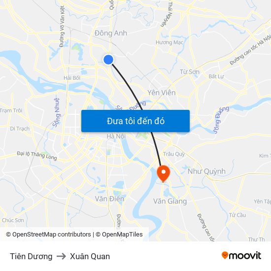 Tiên Dương to Xuân Quan map