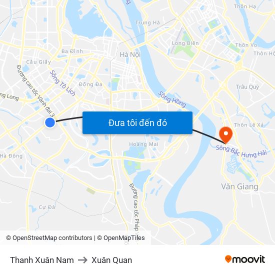 Thanh Xuân Nam to Xuân Quan map