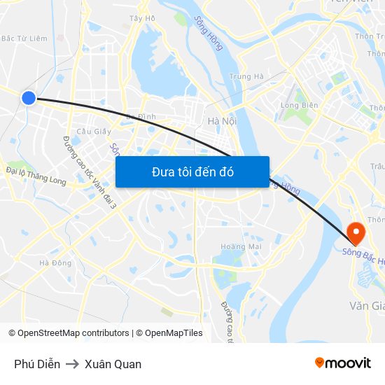 Phú Diễn to Xuân Quan map