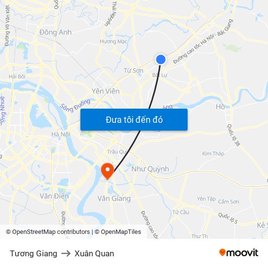 Tương Giang to Xuân Quan map