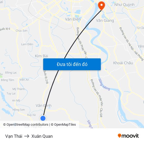 Vạn Thái to Xuân Quan map