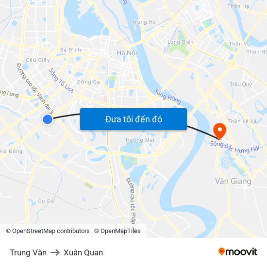 Trung Văn to Xuân Quan map