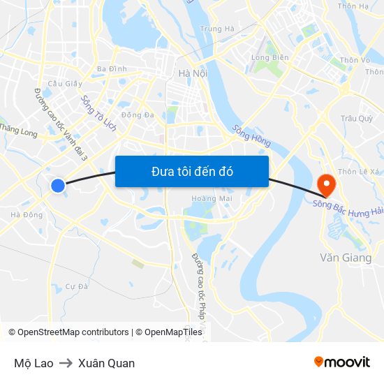 Mộ Lao to Xuân Quan map