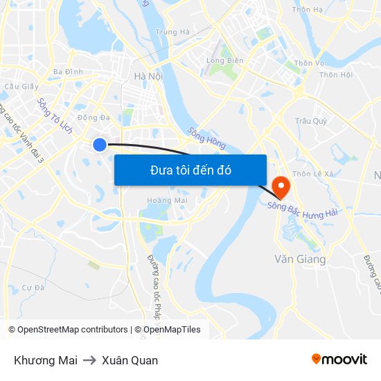 Khương Mai to Xuân Quan map