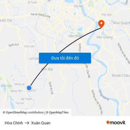 Hòa Chính to Xuân Quan map