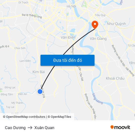 Cao Dương to Xuân Quan map