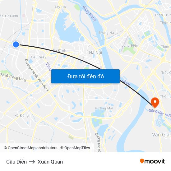 Cầu Diễn to Xuân Quan map