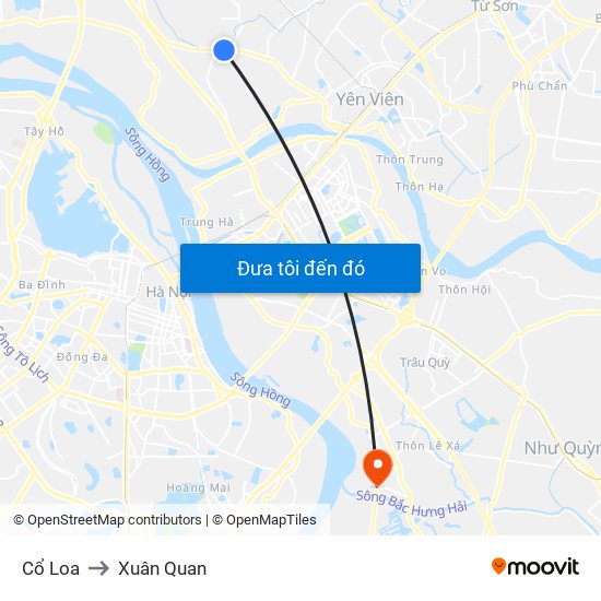Cổ Loa to Xuân Quan map