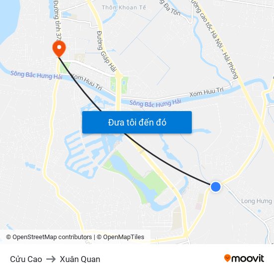 Cửu Cao to Xuân Quan map