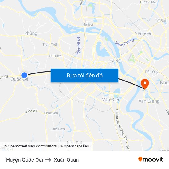 Huyện Quốc Oai to Xuân Quan map