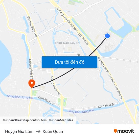 Huyện Gia Lâm to Xuân Quan map