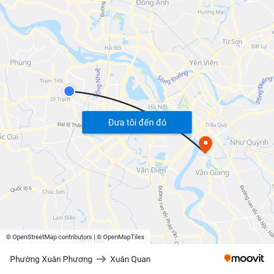 Phường Xuân Phương to Xuân Quan map