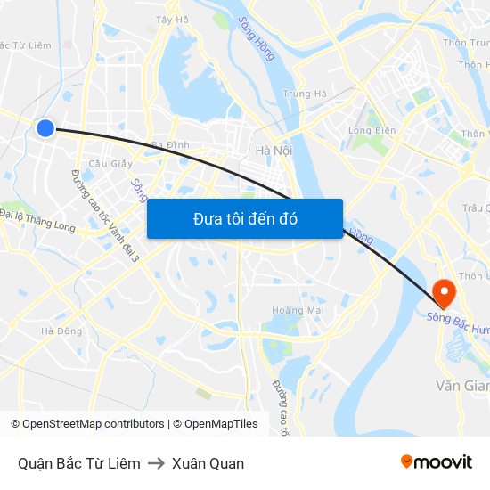 Quận Bắc Từ Liêm to Xuân Quan map