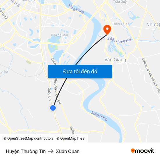 Huyện Thường Tín to Xuân Quan map