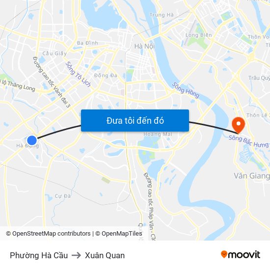 Phường Hà Cầu to Xuân Quan map