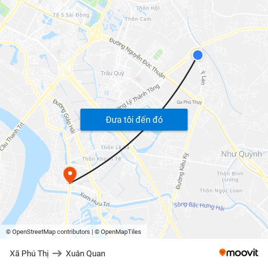 Xã Phú Thị to Xuân Quan map