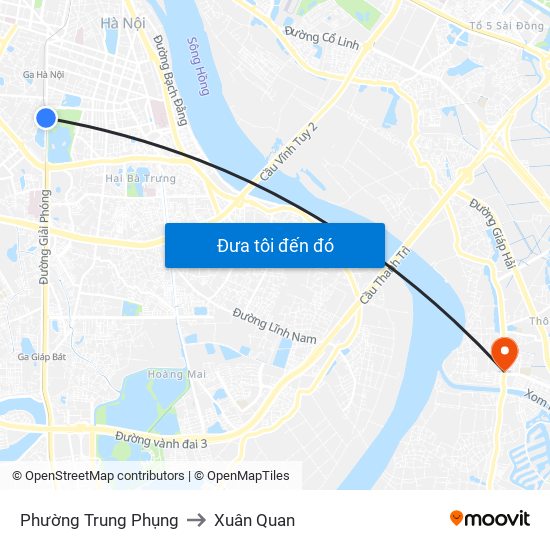 Phường Trung Phụng to Xuân Quan map