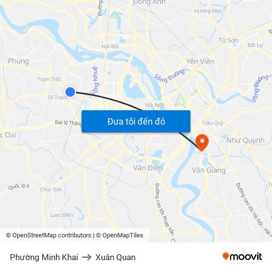 Phường Minh Khai to Xuân Quan map