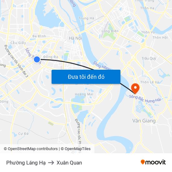 Phường Láng Hạ to Xuân Quan map