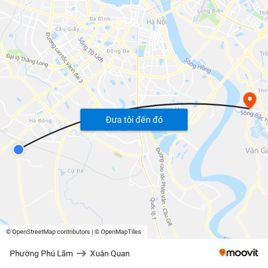 Phường Phú Lãm to Xuân Quan map
