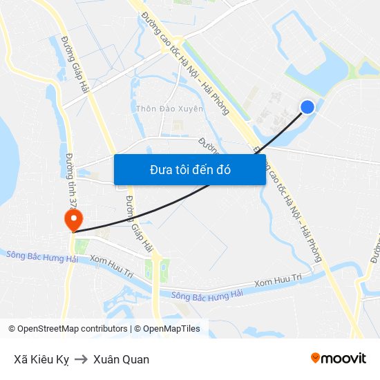 Xã Kiêu Kỵ to Xuân Quan map