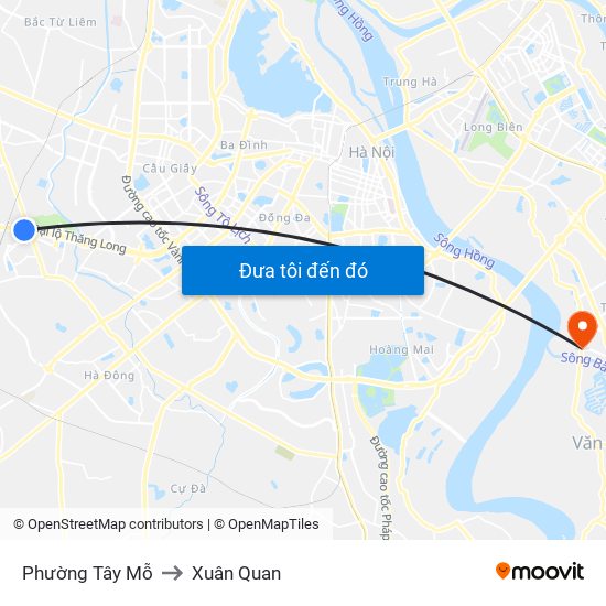 Phường Tây Mỗ to Xuân Quan map