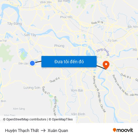 Huyện Thạch Thất to Xuân Quan map