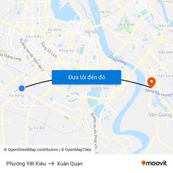 Phường Yết Kiêu to Xuân Quan map