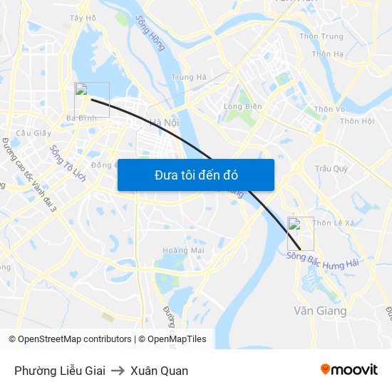 Phường Liễu Giai to Xuân Quan map