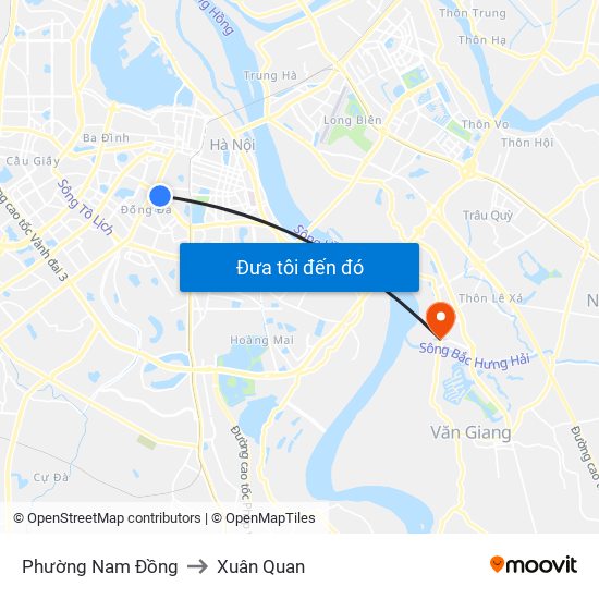 Phường Nam Đồng to Xuân Quan map