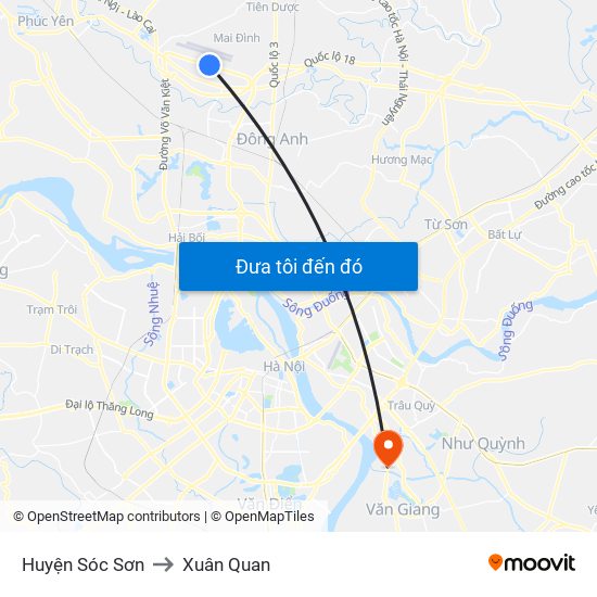 Huyện Sóc Sơn to Xuân Quan map