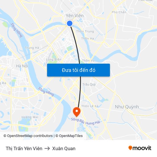 Thị Trấn Yên Viên to Xuân Quan map