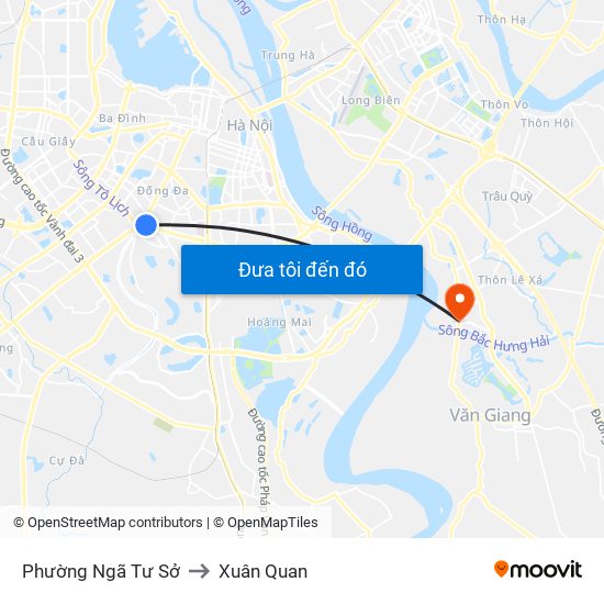 Phường Ngã Tư Sở to Xuân Quan map