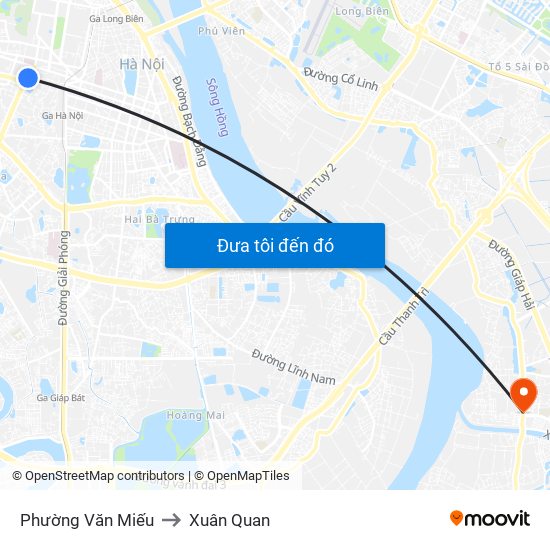 Phường Văn Miếu to Xuân Quan map