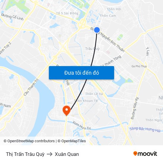 Thị Trấn Trâu Quỳ to Xuân Quan map