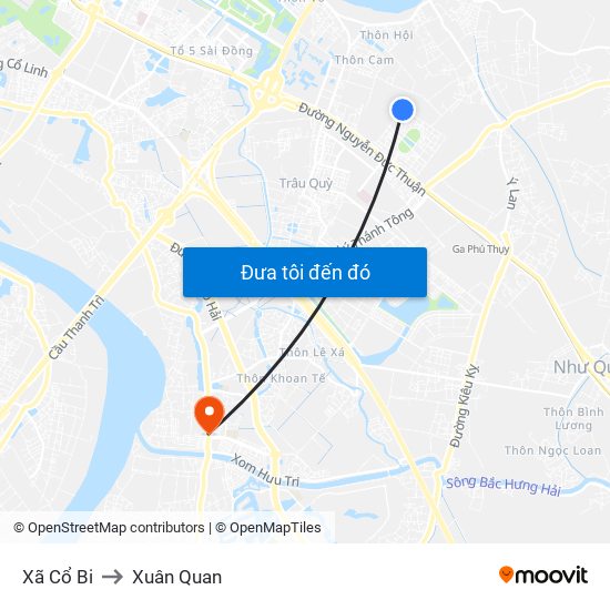 Xã Cổ Bi to Xuân Quan map