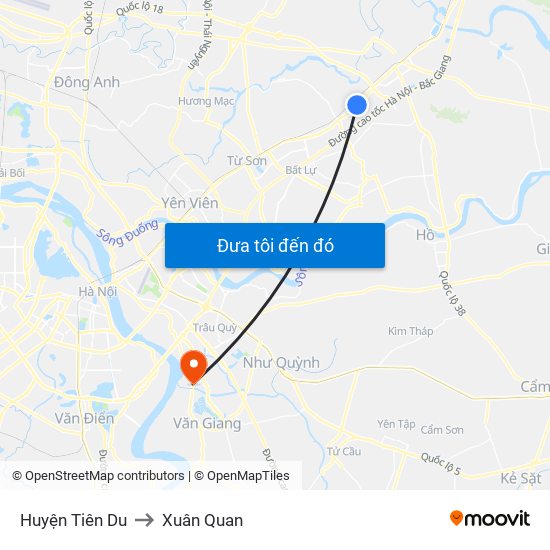Huyện Tiên Du to Xuân Quan map