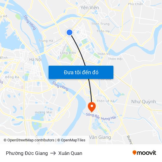 Phường Đức Giang to Xuân Quan map