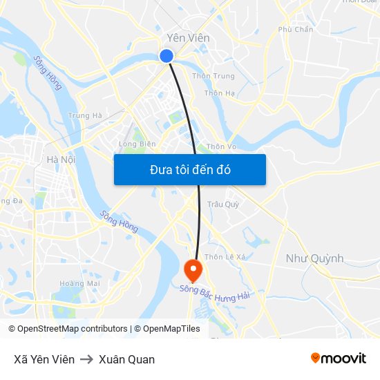 Xã Yên Viên to Xuân Quan map