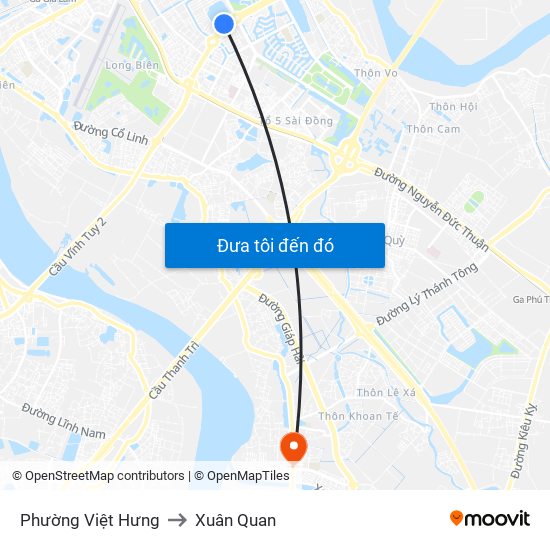 Phường Việt Hưng to Xuân Quan map