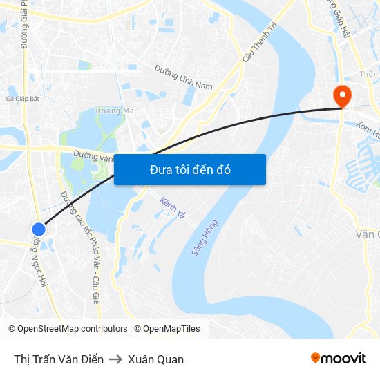 Thị Trấn Văn Điển to Xuân Quan map