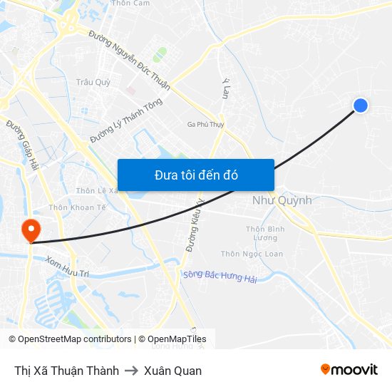 Thị Xã Thuận Thành to Xuân Quan map