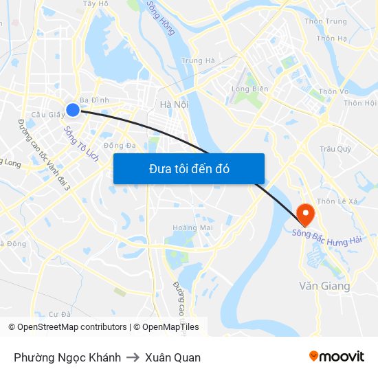 Phường Ngọc Khánh to Xuân Quan map