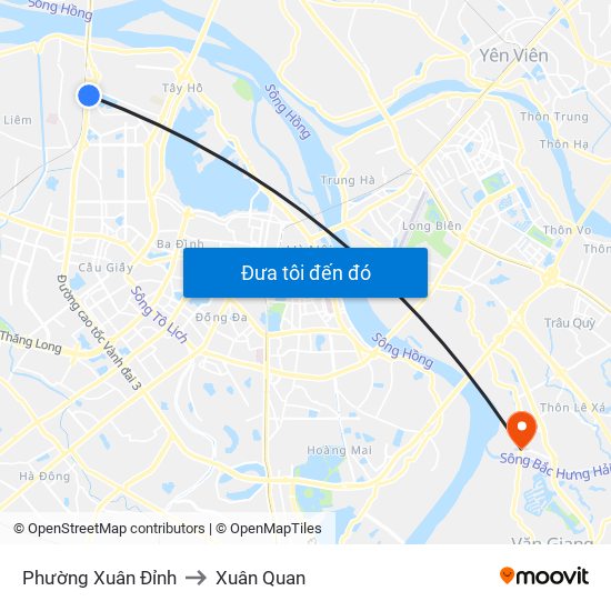 Phường Xuân Đỉnh to Xuân Quan map