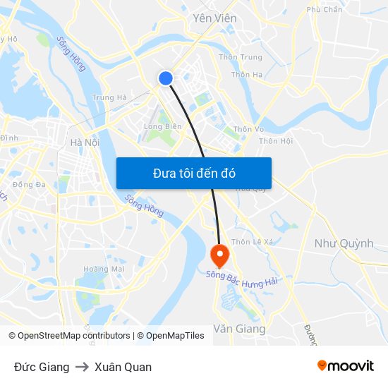 Đức Giang to Xuân Quan map