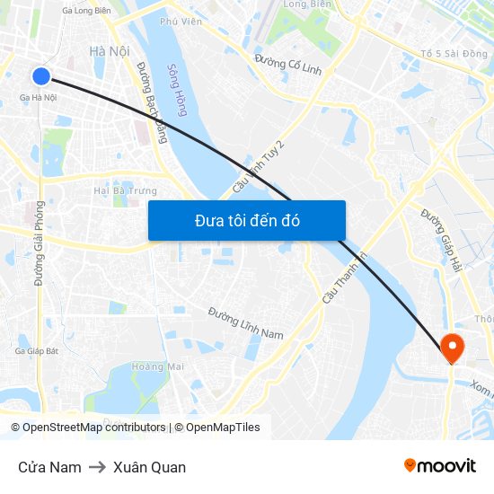 Cửa Nam to Xuân Quan map