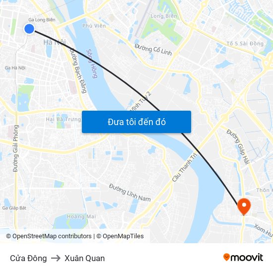 Cửa Đông to Xuân Quan map