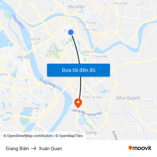 Giang Biên to Xuân Quan map