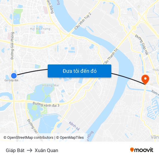 Giáp Bát to Xuân Quan map