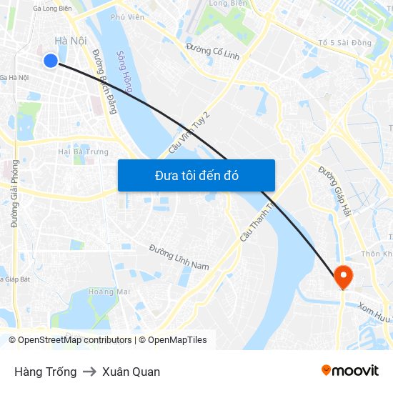 Hàng Trống to Xuân Quan map